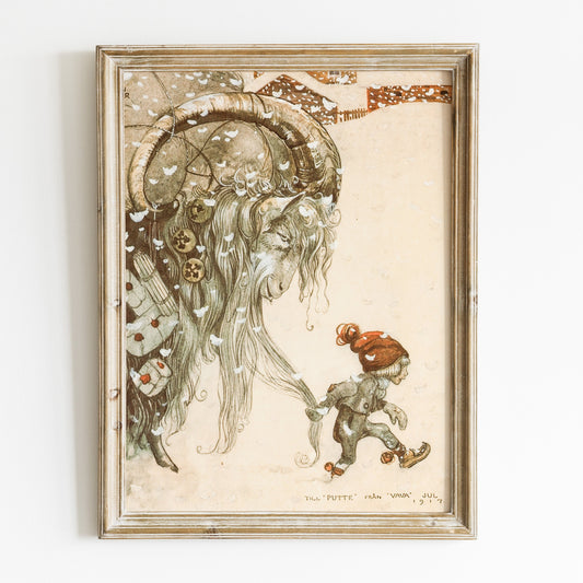 John Bauer poster, pojke och julbocken.