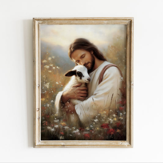 Jesus hittar lammet, den goda Herden Poster.