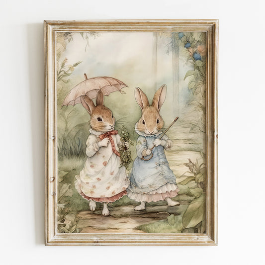 Retro Illustration för barnrummet. Beatrix Potter, kaniner.