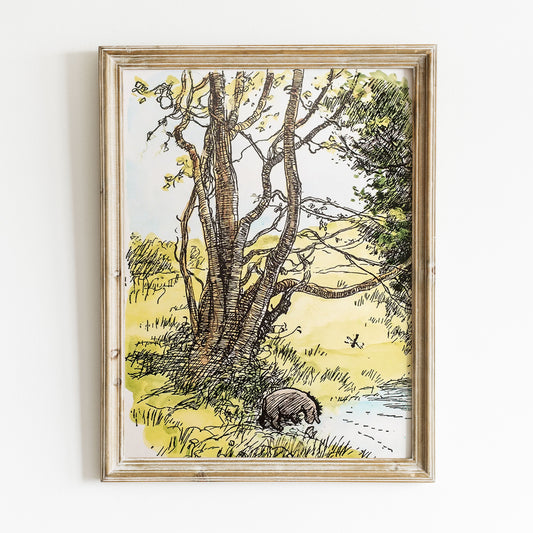 Retro Nalle Puh illustration för barnrummet.