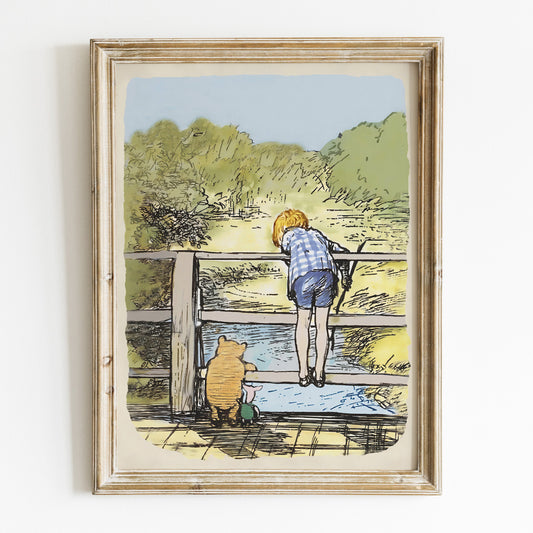 Retro Nalle Puh illustration för barnrummet.