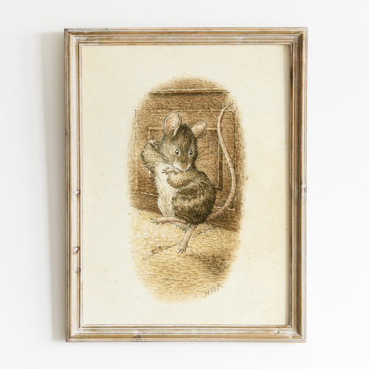 Retro Beatrix Potter illustration, dansande mus.