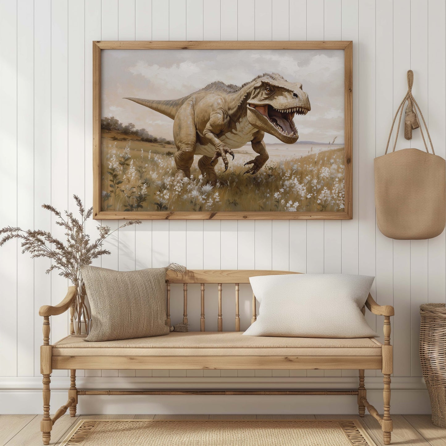 T-rex oljemålning. Dinosaur poster.