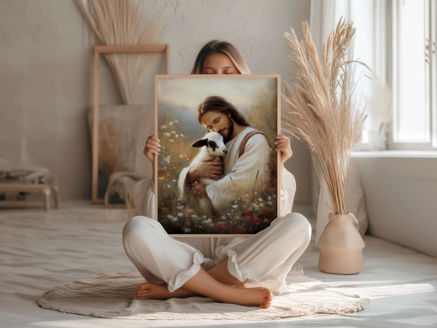 Jesus hittar lammet, den goda Herden Poster.