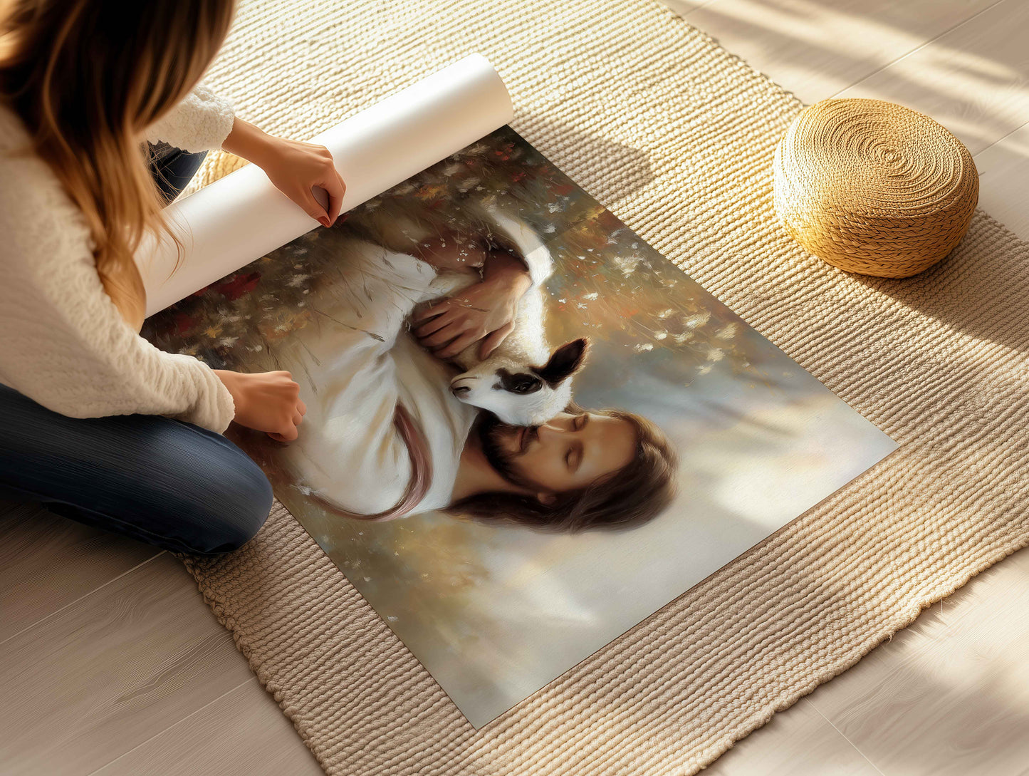 Jesus hittar lammet, den goda Herden Poster.