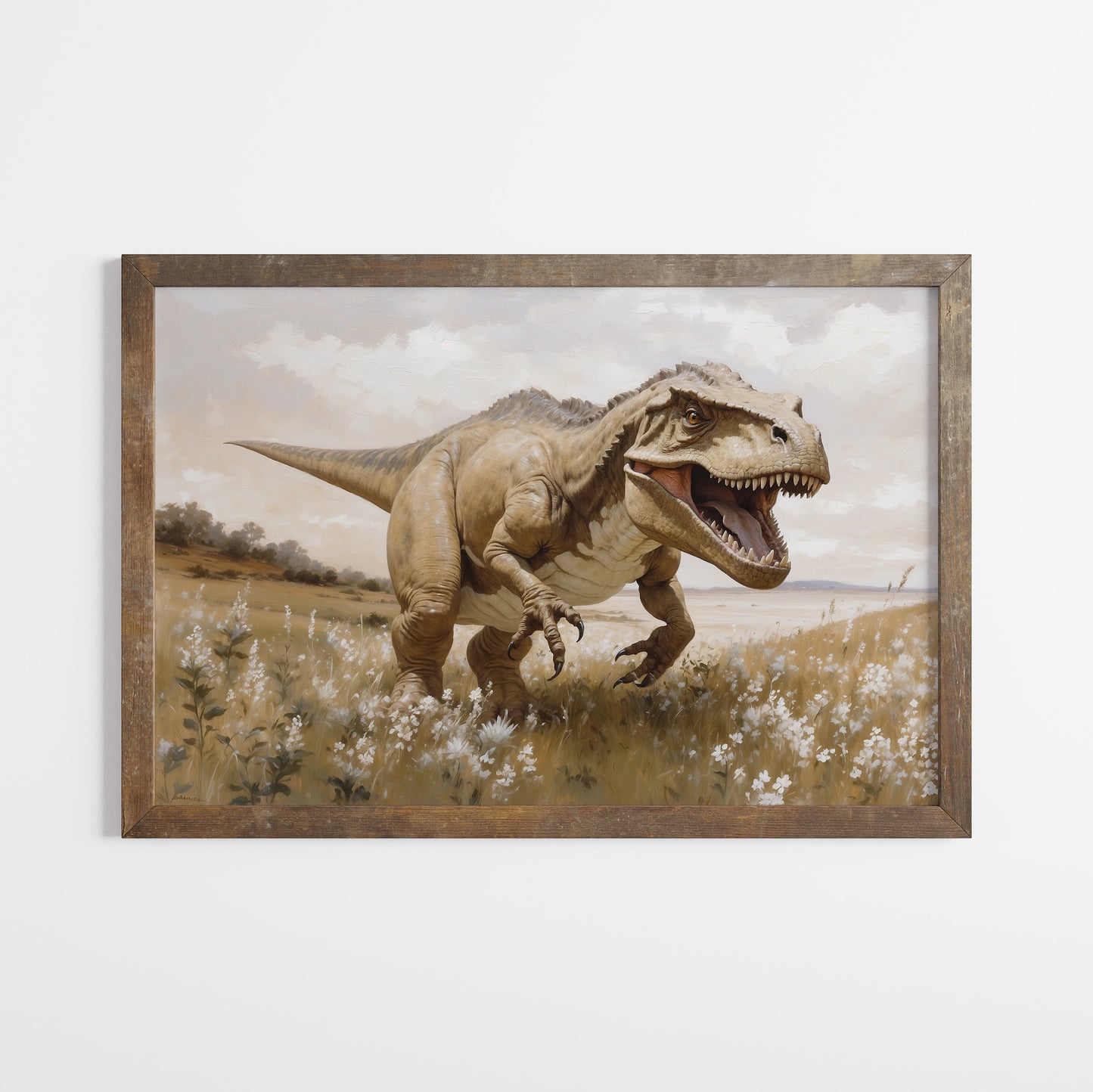 T-rex oljemålning. Dinosaur poster.
